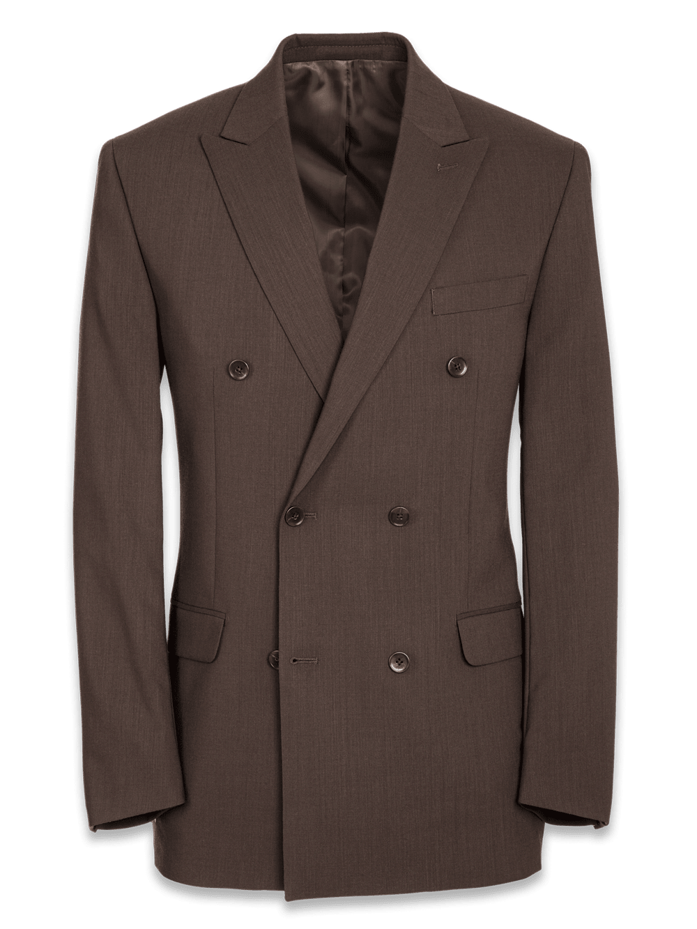 Product Image of Tailored Fit Essential Wool Double Breasted Peak Lapel Suit Jacket-Brown