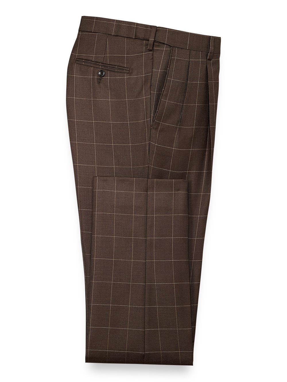 Product Image of Tailored Fit Essential Wool Pleated Pants-Brown Windowpane