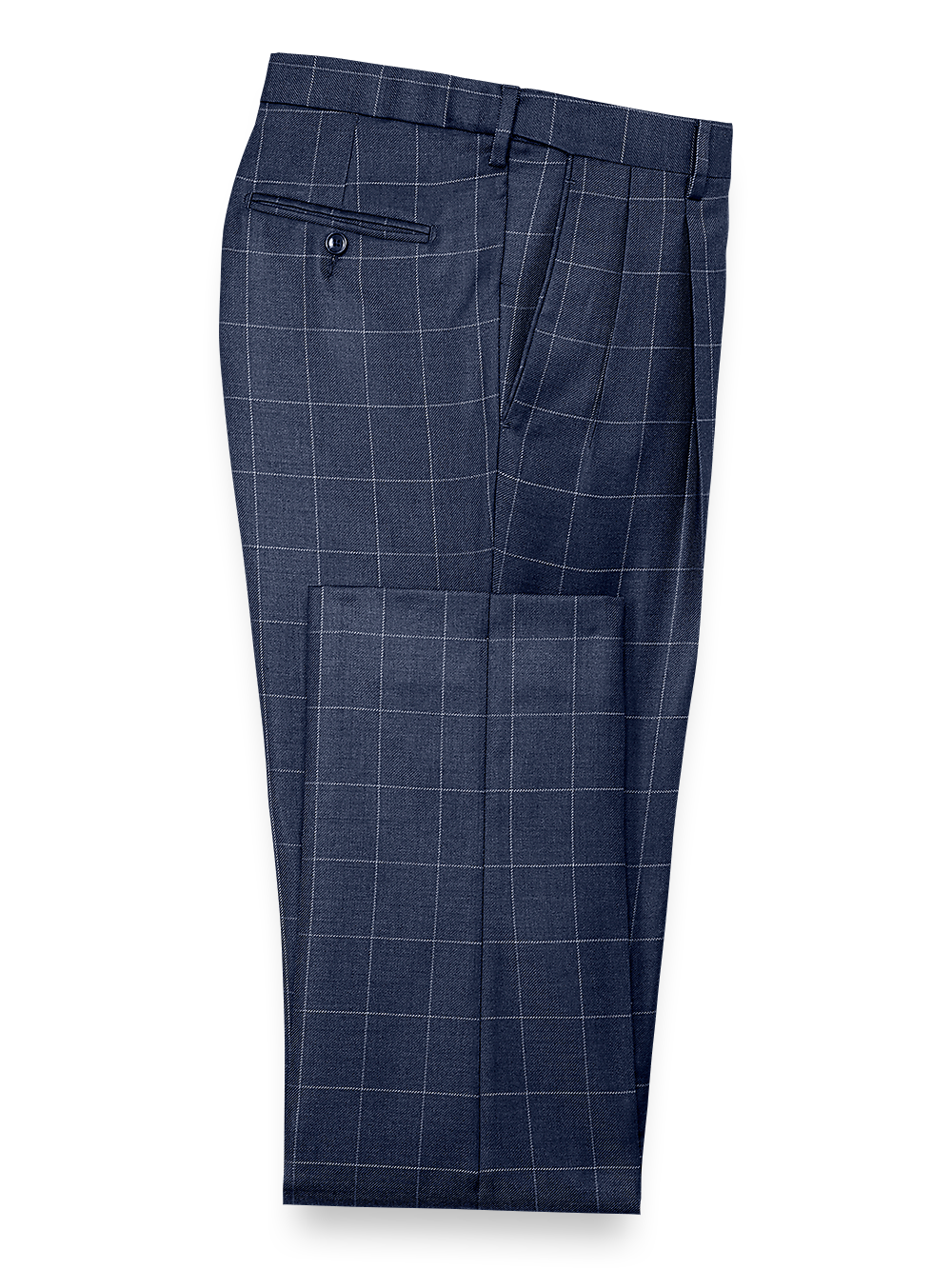 Product Image of Tailored Fit Essential Wool Pleated Pants-Navy Windowpane