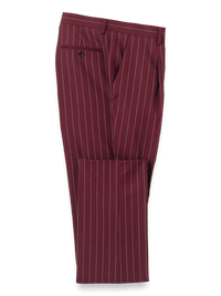 Wool Stretch Stripe Single Pleat Suit Pants - Burgundy