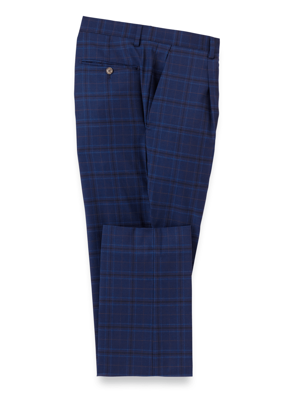 Wool Stretch Plaid Single Pleat Suit Pants - Blue 46 Wool Stretch Plaid Single Pleat Suit Pants - Blue 46