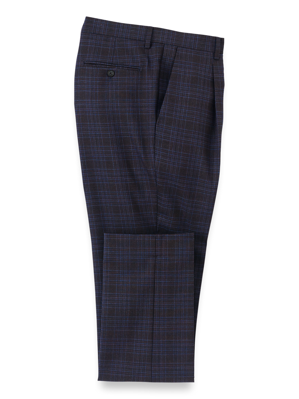 Wool Stretch Plaid Single Pleat Suit Pants Brown navy Paul Fredrick