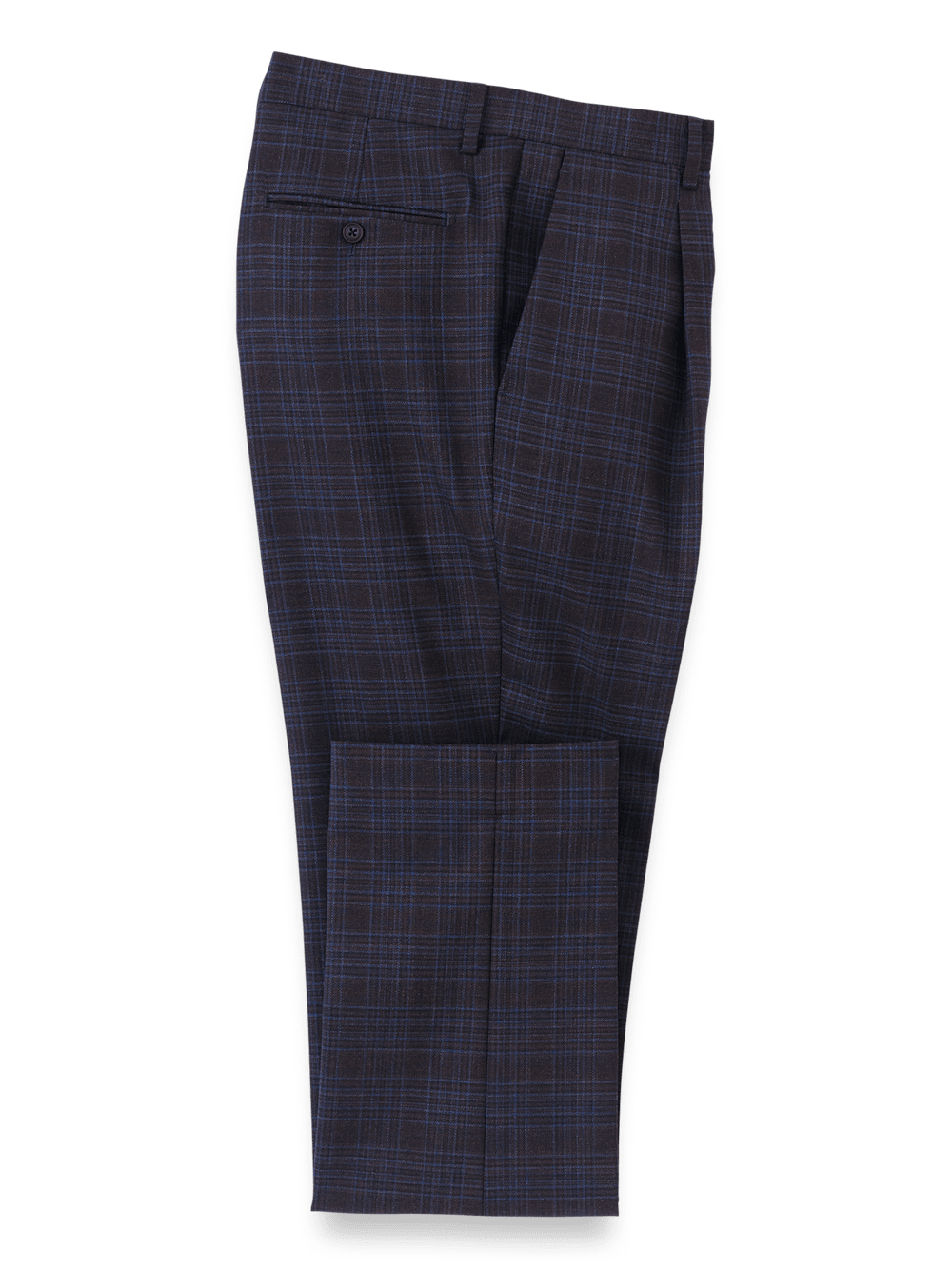 Product Image of Wool Stretch Plaid Single Pleat Suit Pants-Brown/Navy