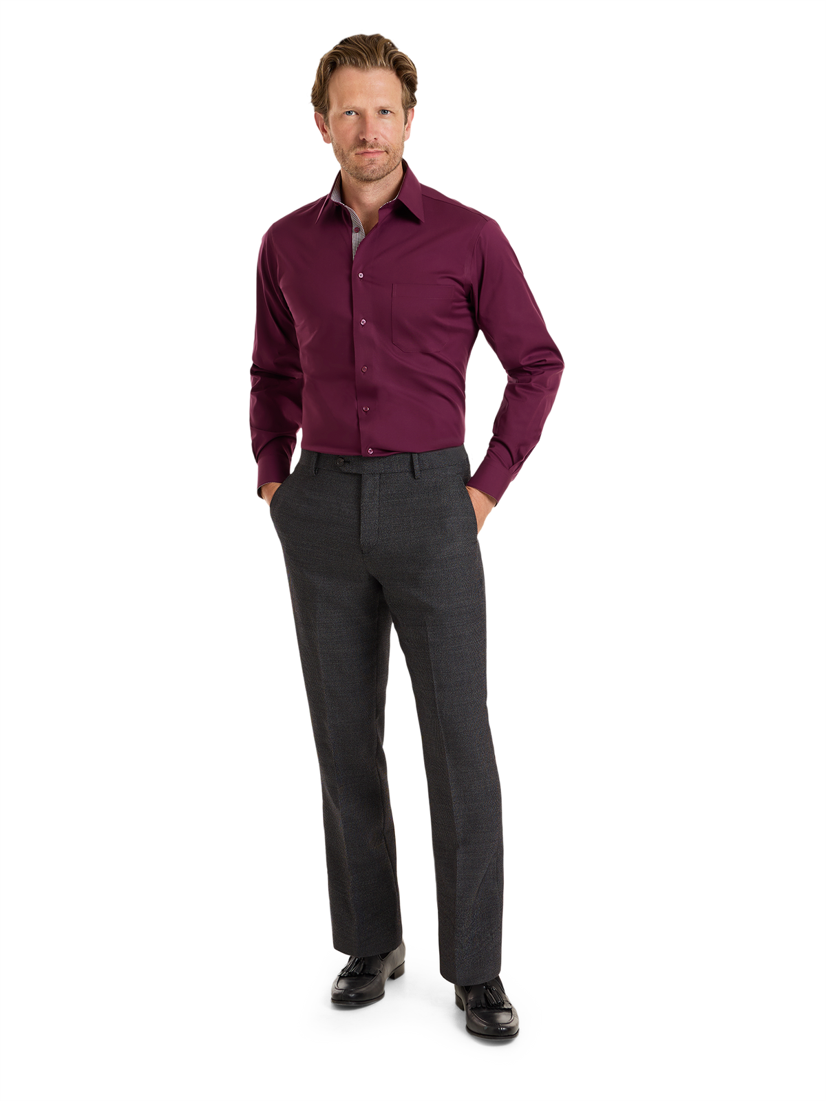 Cavalry Twill Wool Flat Front Suit Pants - Black/grey