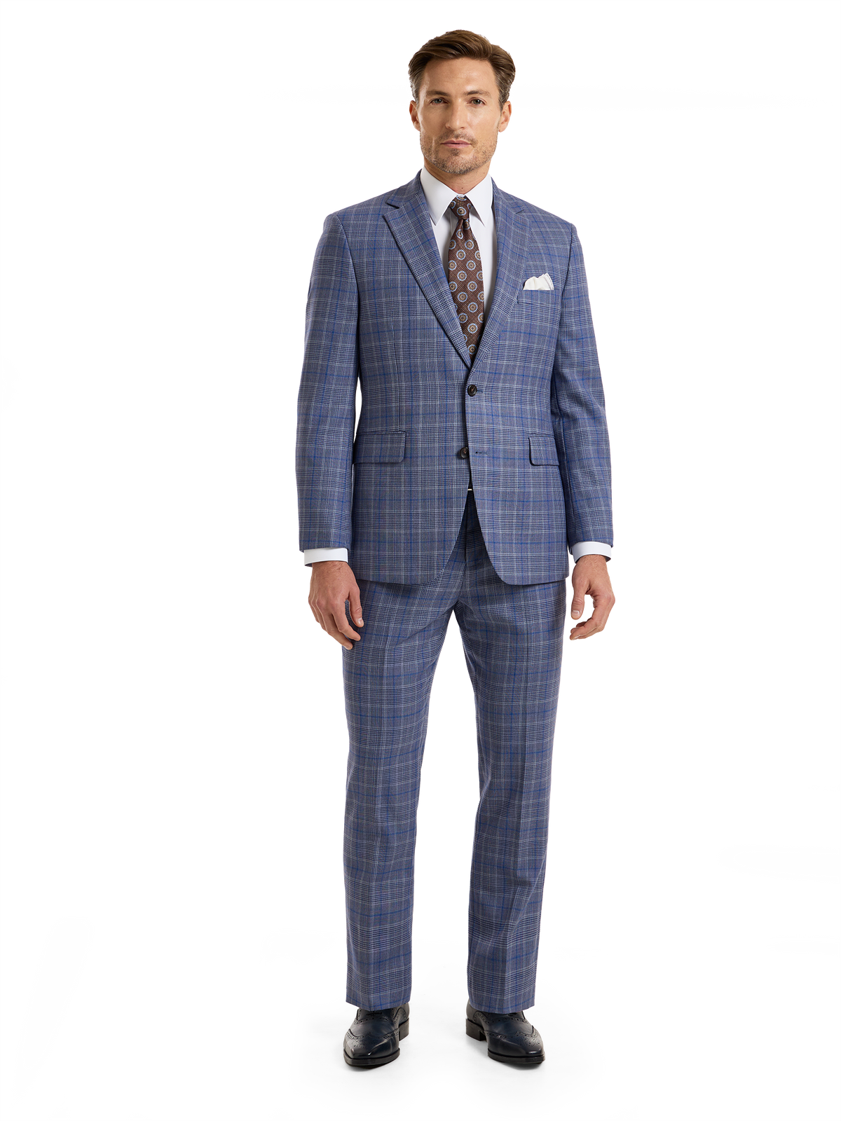 Wool Blend Single Breasted Notch Lapel Suit Jacket - Blue