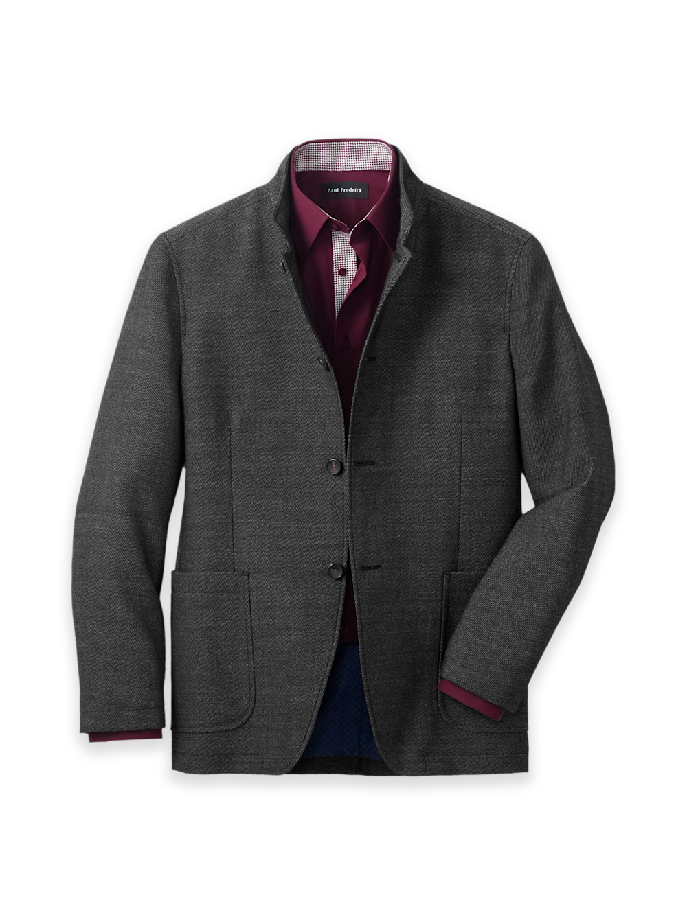 Product Image of Cavalry Twill Wool Mandarin Collar Single Breasted Suit Jacket-Black/Grey