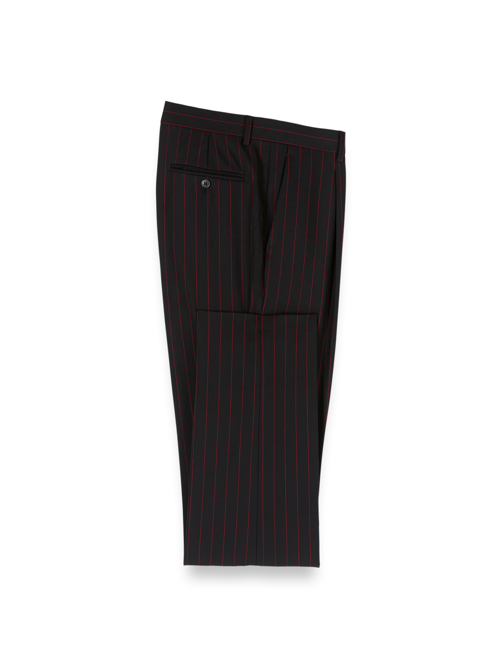 Wool Stretch Stripe Single Pleat Suit Pants - Black/red