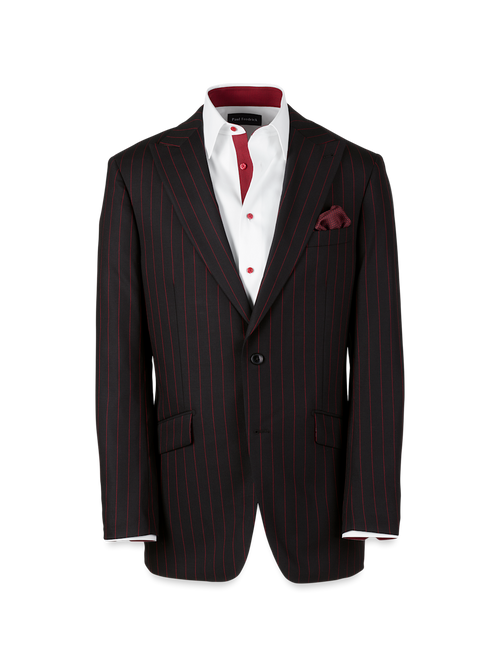 Wool Stretch Stripe Single Breated Peak Lapel Suit Jacket - Black/red