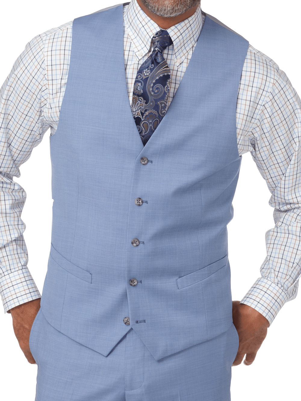 Product Image of Classic Fit Sharkskin No Lapel Suit Vest-Sky Blue