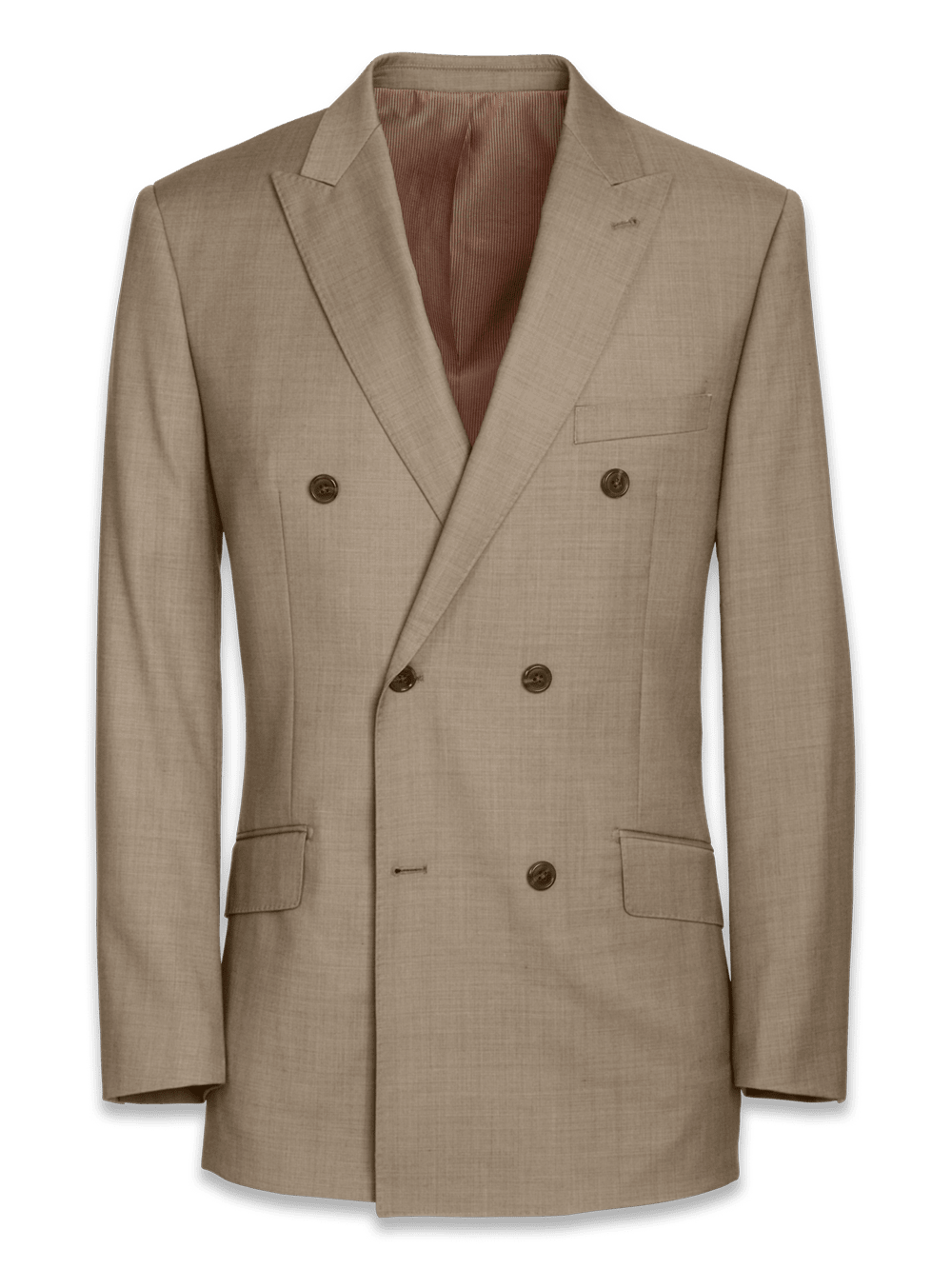 Product Image of Classic Fit Sharkskin Double Breasted Peak Lapel Suit Jacket-Tan