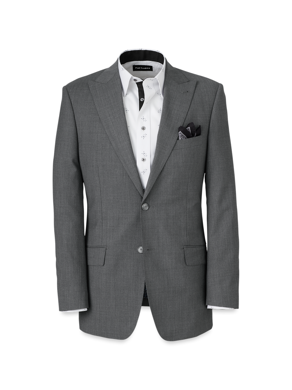 Product Image of Wool Stretch Bengaline Peak Lapel Suit Jacket-Grey