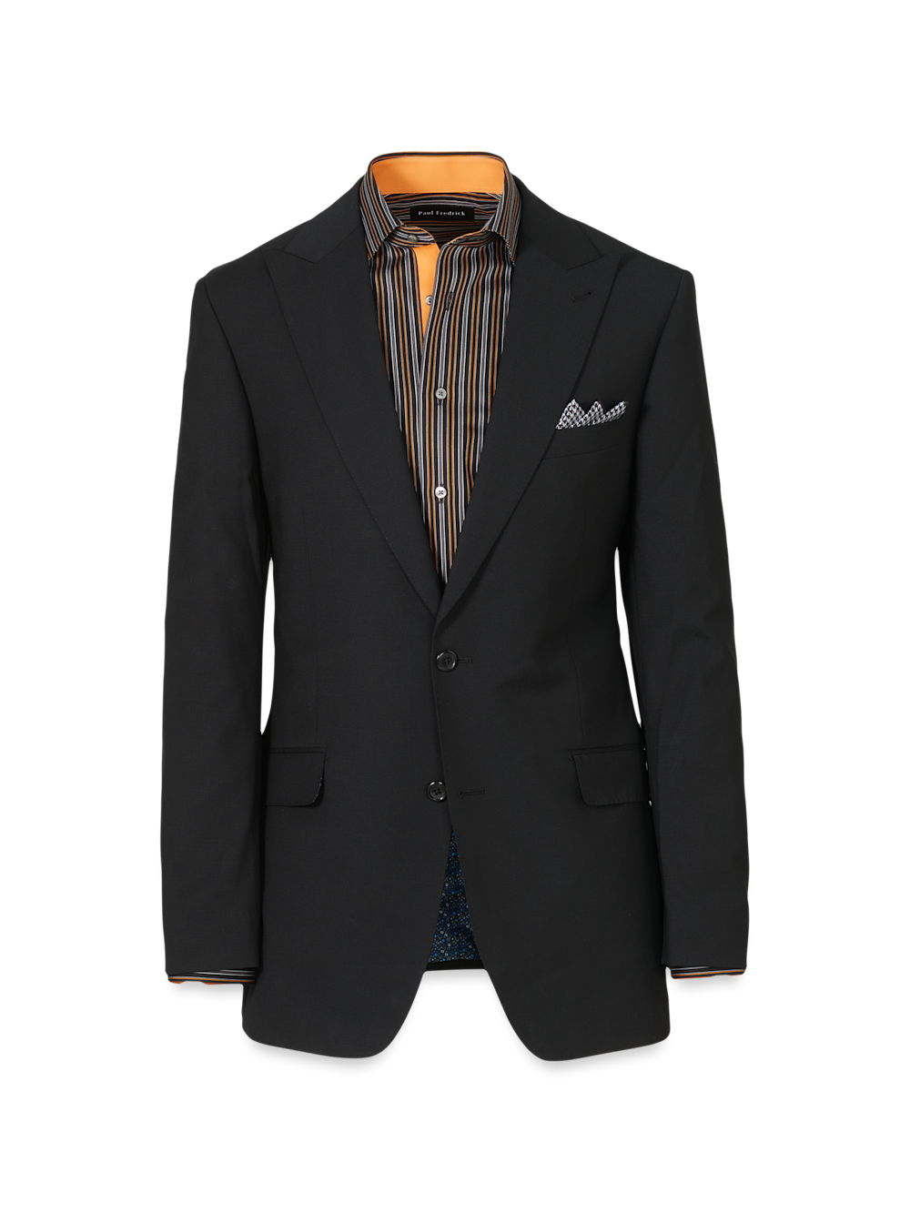 Wool Stretch Bengaline Peak Lapel Suit Jacket - Black Paul Fredrick Wool Stretch Bengaline Peak Lapel Suit Jacket - Black Paul Fredrick