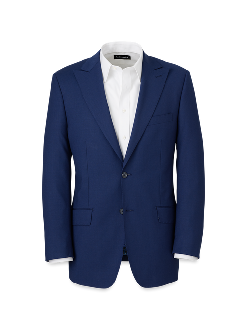 Wool Stretch Bengaline Peak Lapel Suit Jacket - Blue
