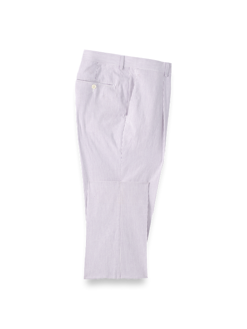 Cotton Stretch Stripe Seersucker Single Pleat Suit Pants - Purple/white