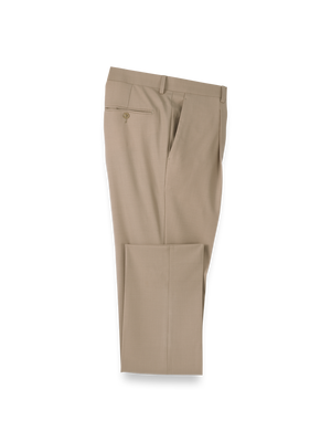 Wool Stretch Bengaline Pleated Suit Pants - Light Tan