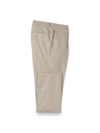 Linen Blend Plaid Single Pleat Suit Pants - Tan