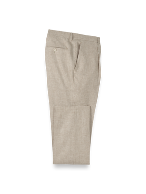 Linen Blend Plaid Single Pleat Suit Pants - Tan