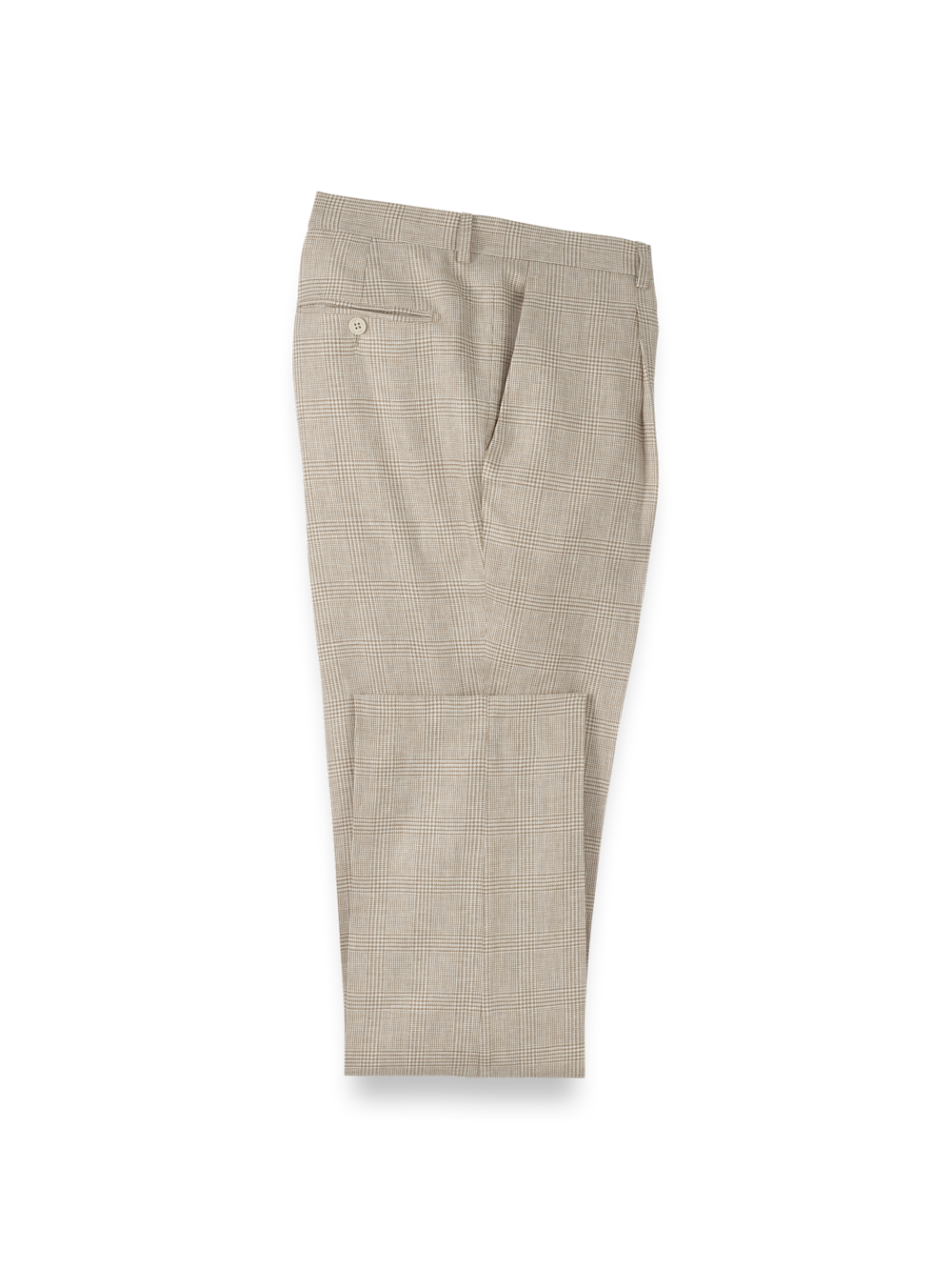 Linen Blend Plaid Single Pleat Suit Pants - Tan 37 Linen Blend Plaid Single Pleat Suit Pants - Tan 37