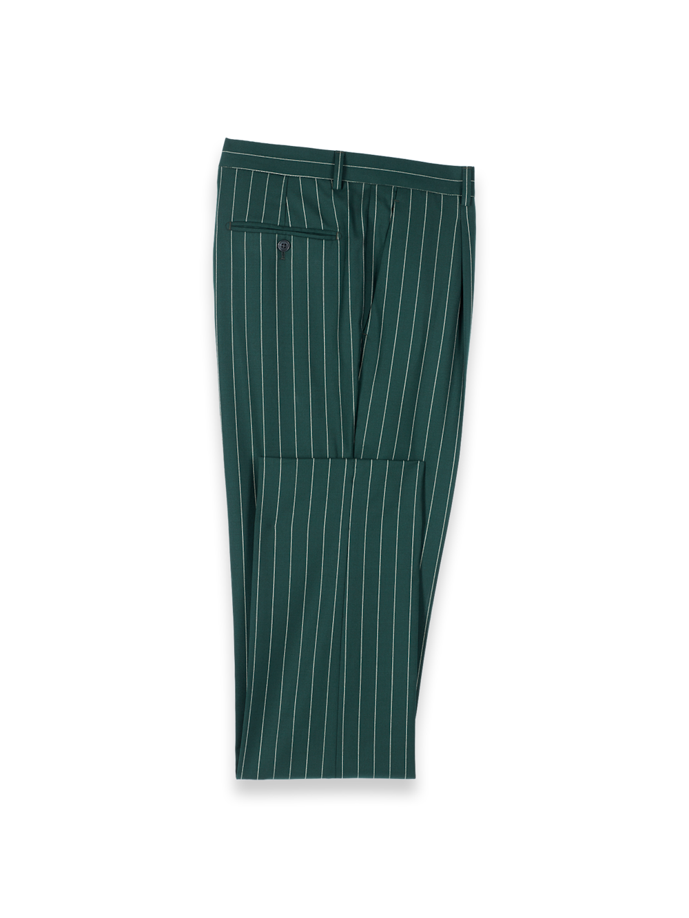Wool Stretch Stripe Single Pleat Suit Pants - Dark Green Paul Fredrick Wool Stretch Stripe Single Pleat Suit Pants - Dark Green Paul Fredrick