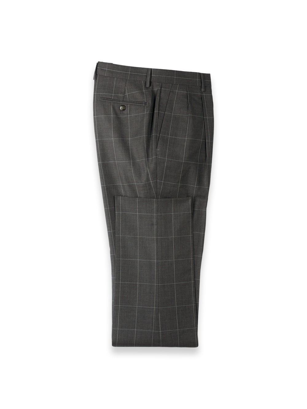 Charcoal Wool Windowpane Double Pleated Suit Pants