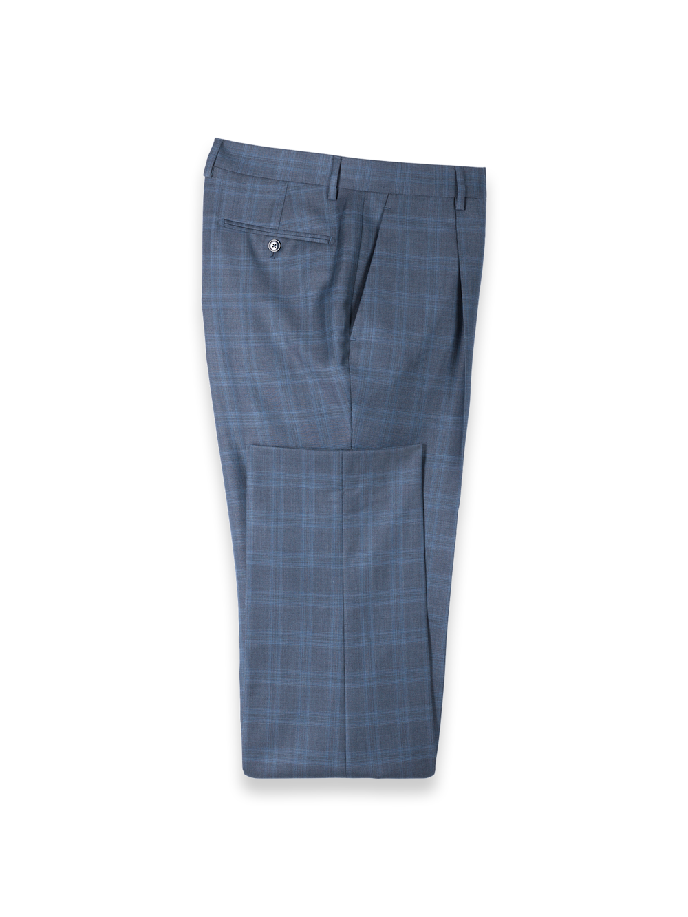 pleated dress pants men Blue Wool Glen Plaid Single Pleated Suit Pants