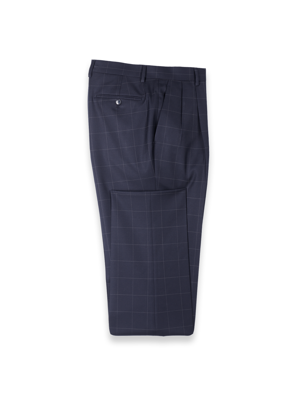Product Image of Navy Wool Windowpane Double Pleated Suit Pants-Navy