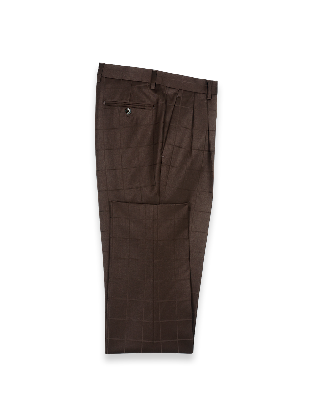 Brown Wool Windowpane Double Pleated Suit Pants - Brown 32 Brown Wool Windowpane Double Pleated Suit Pants - Brown 32