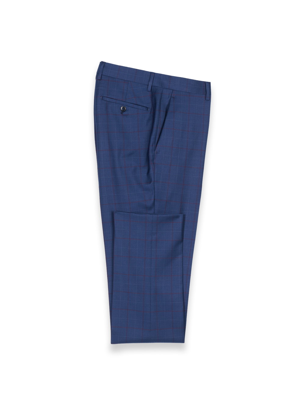 Blue Wool Blend Windowpane Flat Front Suit Pants - Blue 42 Blue Wool Blend Windowpane Flat Front Suit Pants - Blue 42