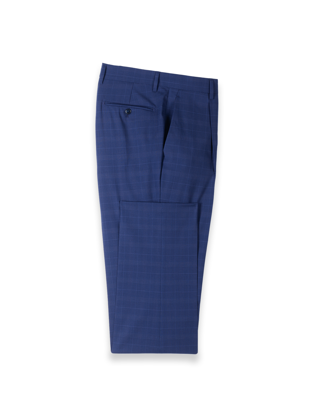 Blue Plaid Wool Blend Single Pleat Suit Pants