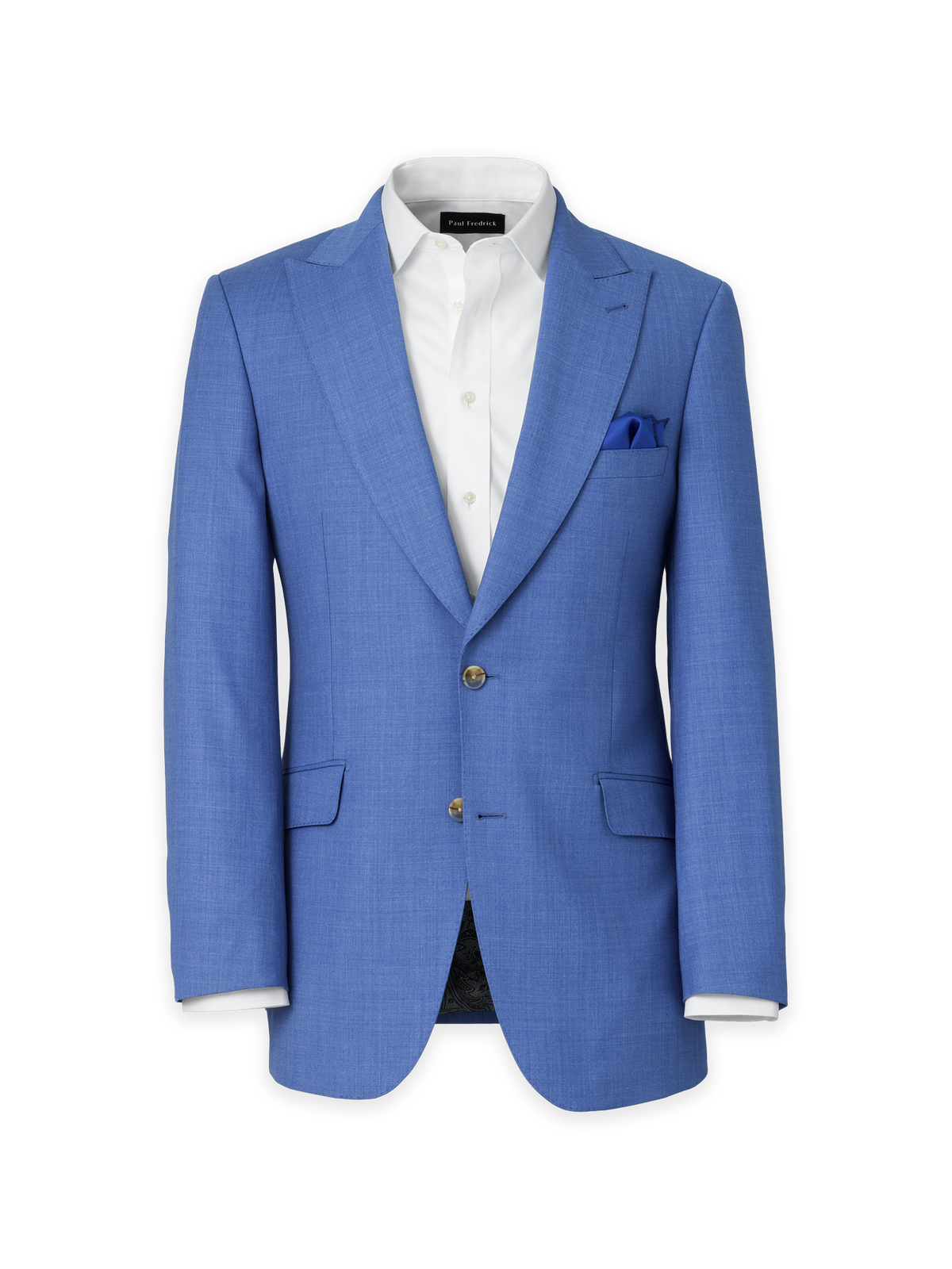 Wool Stretch Bengaline Peak Lapel Suit Jacket - French Blue – Paul 