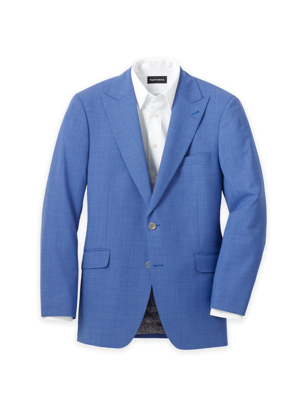 フランス織りクルーネックジャケット ブルー Wool Stretch Bengaline Peak Lapel Suit Jacket - French Blue – Paul