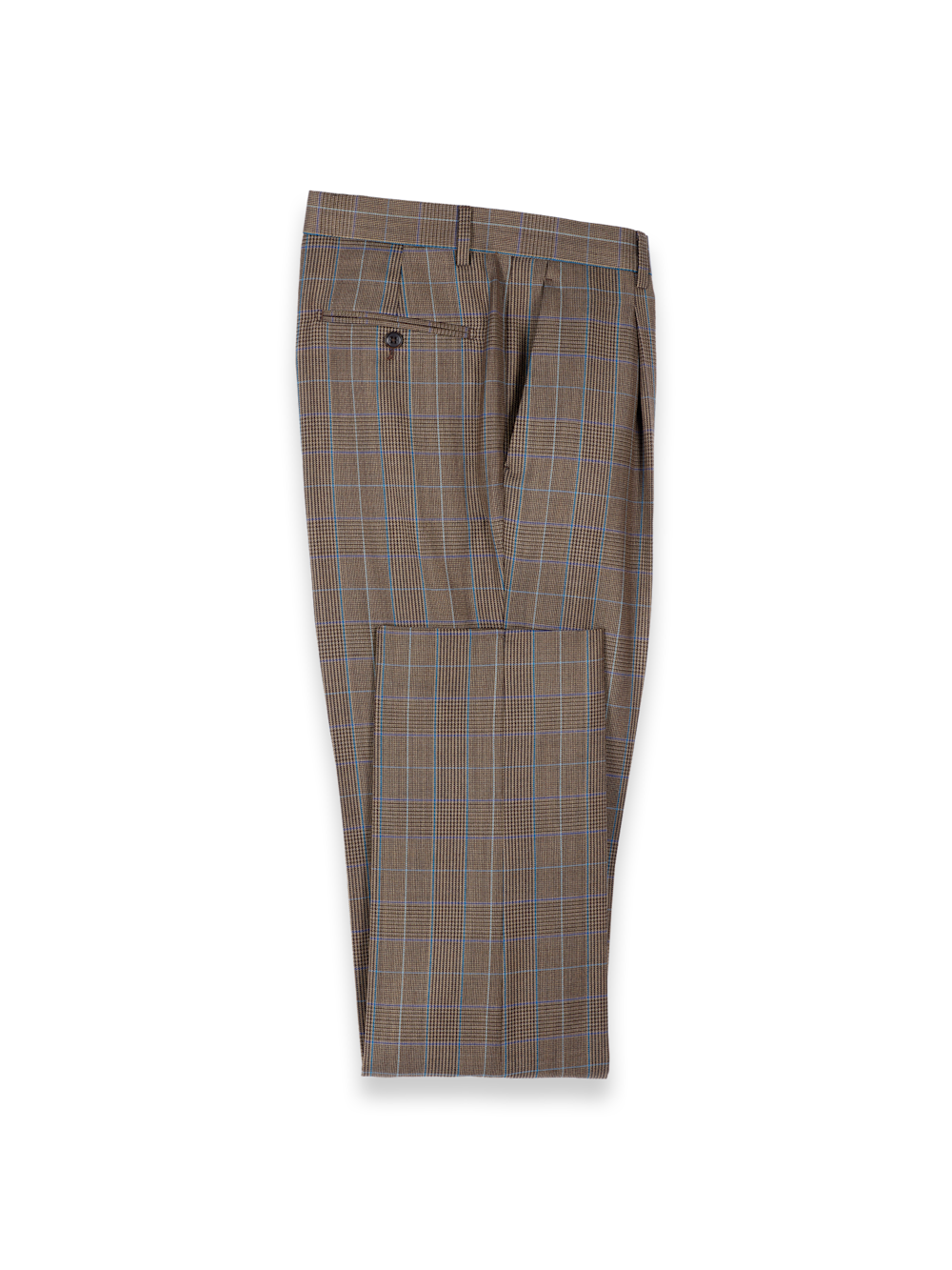 Wool Blend Plaid Single Pleat Suit Pants - Brown/blue 30 Wool Blend Plaid Single Pleat Suit Pants - Brown/blue 30