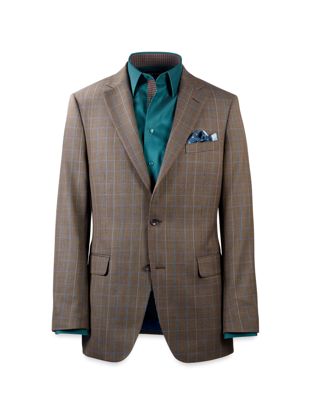 Product Image of Wool Blend Plaid Single Breasted Notch Lapel Suit Jacket-Brown/Blue