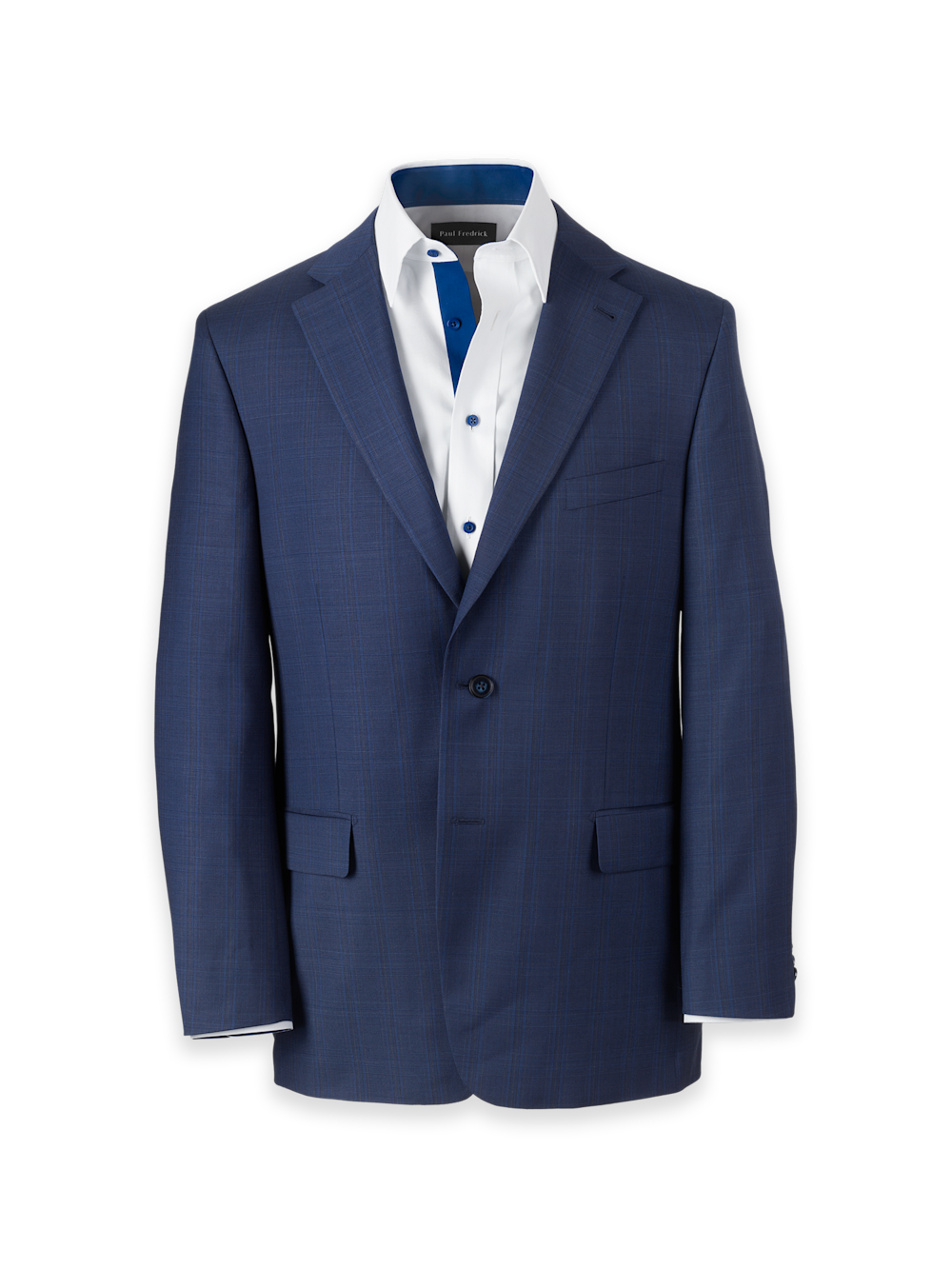 Product Image of Wool Blend Plaid Single Breasted Notch Lapel Suit Jacket-Blue