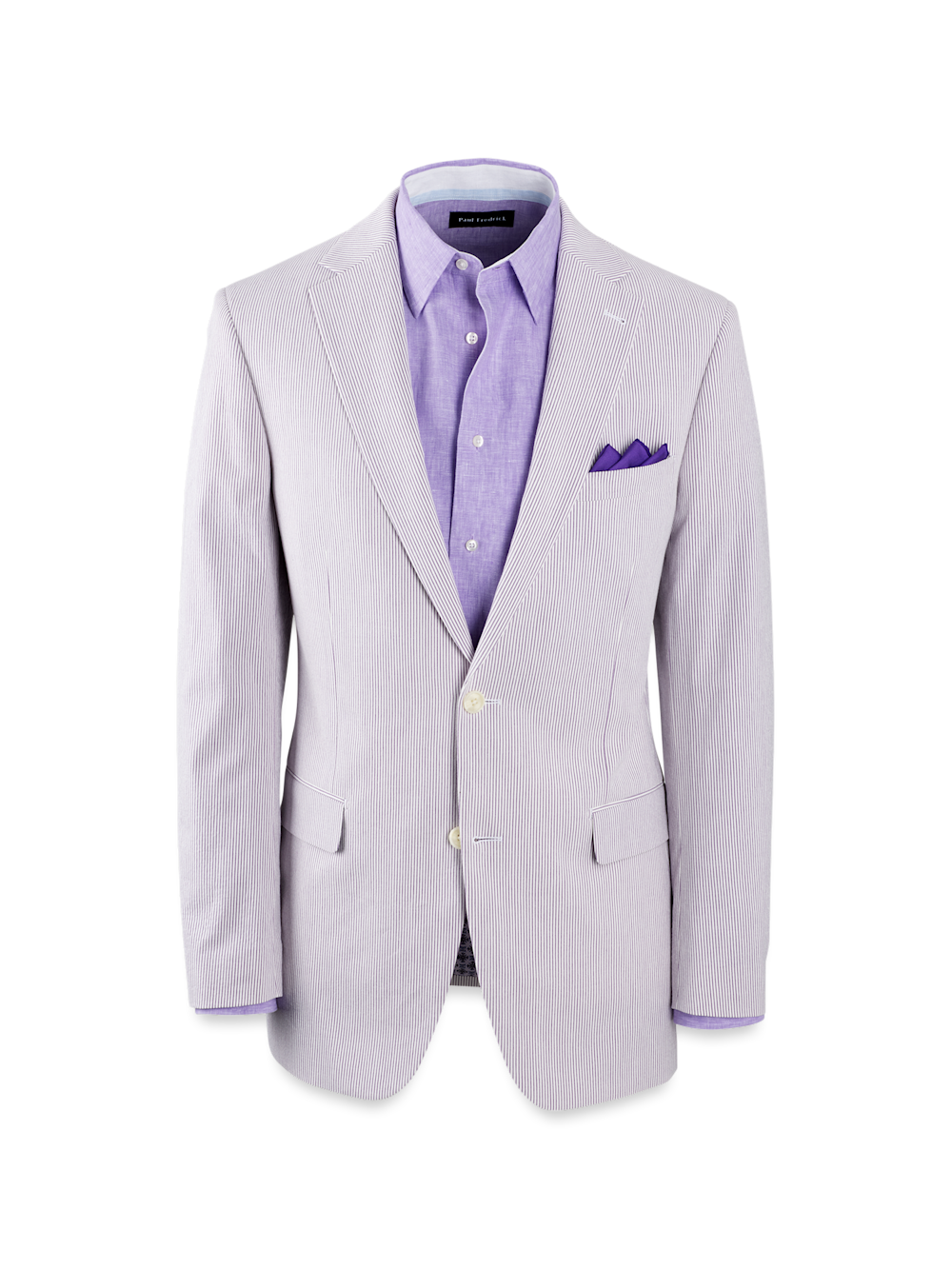 Product Image of Cotton Stretch Stripe Seersucker Single Breasted Notch Lapel Suit Jacket-Purple/White