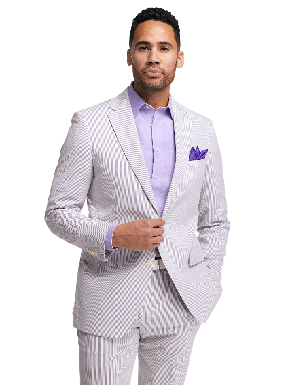 Alternate Image of Cotton Stretch Stripe Seersucker Single Breasted Notch Lapel Suit Jacket-1