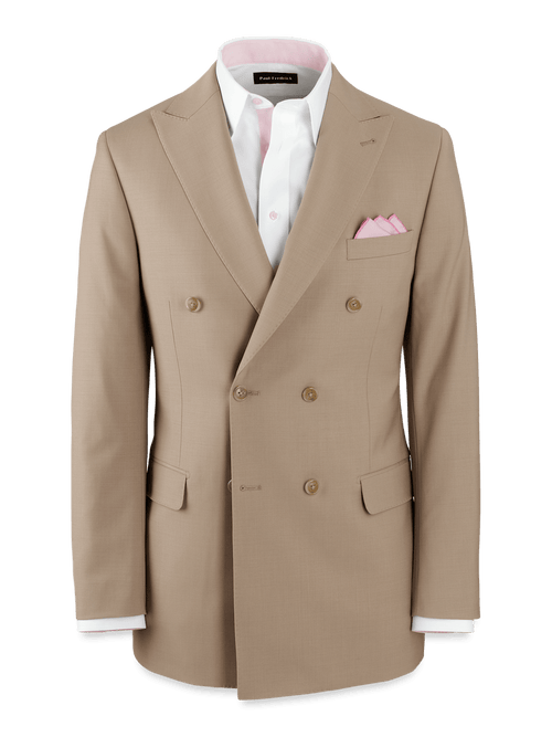 Wool Stretch Bengaline Peak Lapel Suit Jacket - Light Tan
