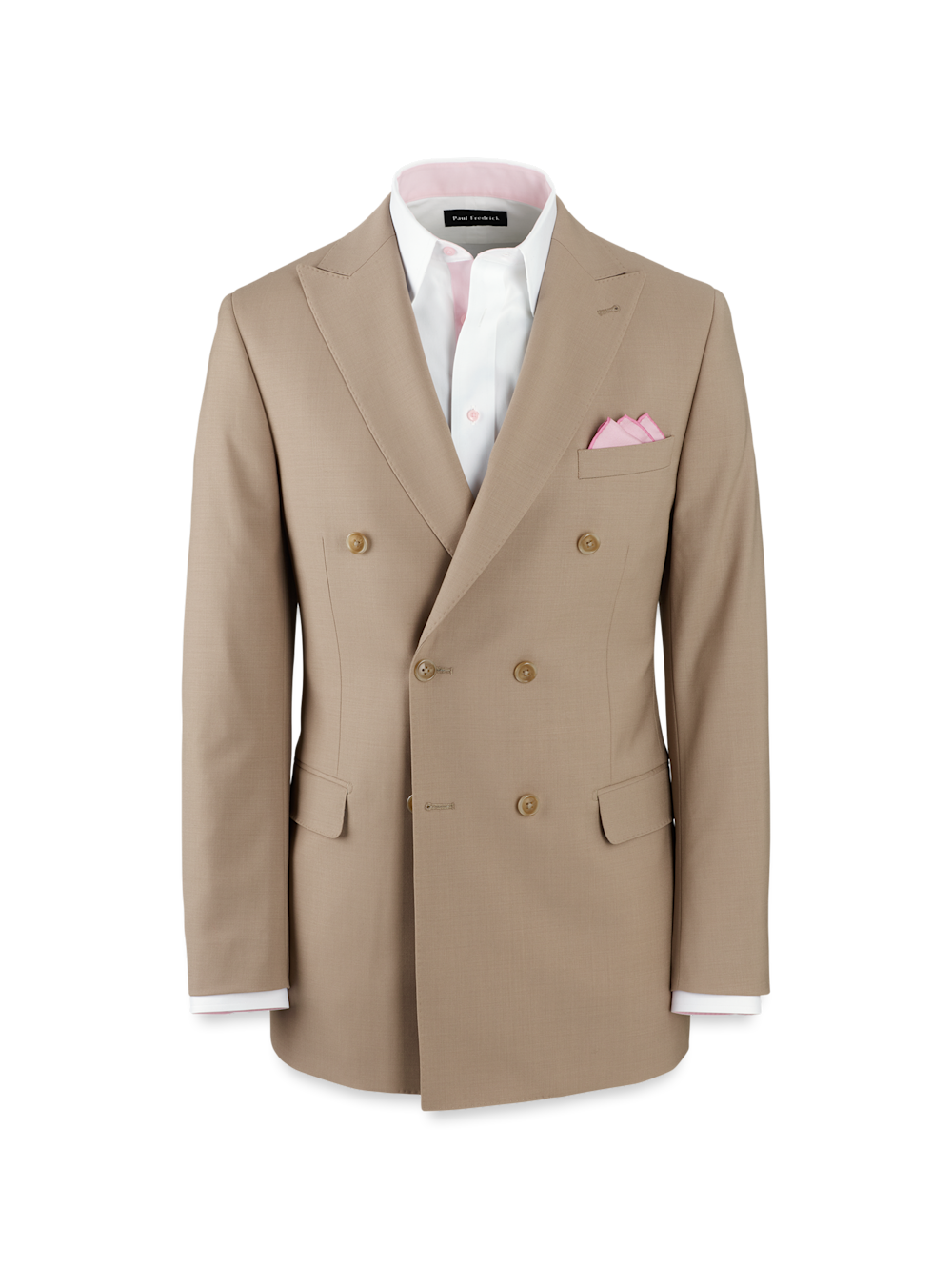 Product Image of Wool Stretch Bengaline Peak Lapel Suit Jacket-Light Tan