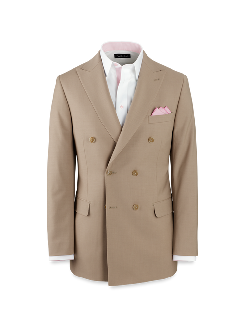 Wool Stretch Bengaline Peak Lapel Suit Jacket - Light Tan
