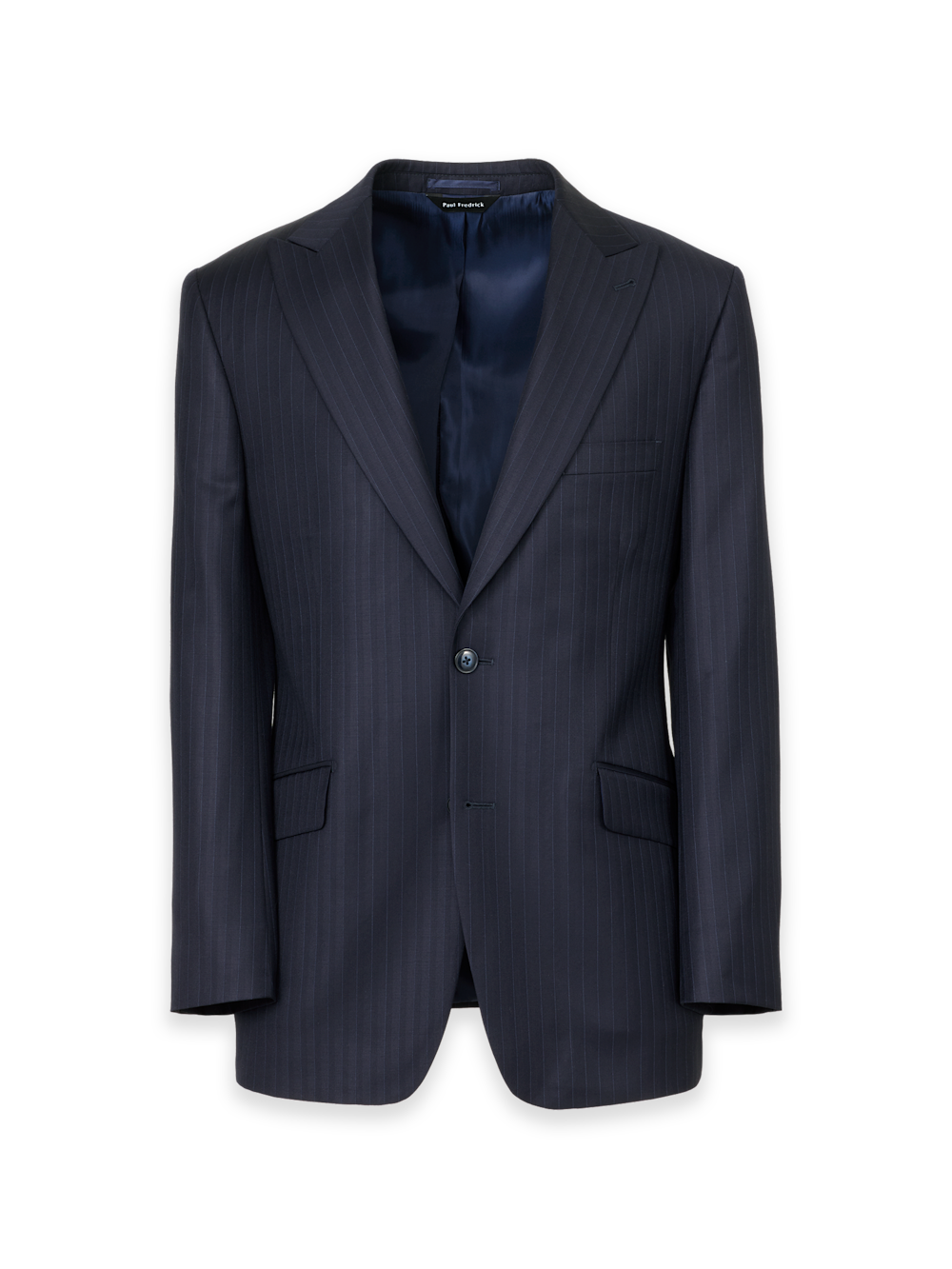 black suit navy dress Black/Blue Wool Stripe Single Breasted Peak Lapel Suit Jacket