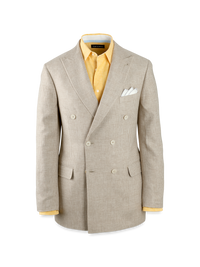 Linen Blend Plaid Double Breasted Peak Lapel Suit Jacket - Tan