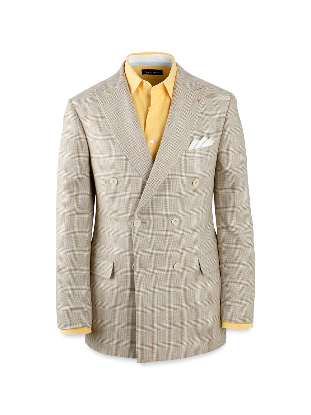 Linen Blend Plaid Double Breasted Peak Lapel Suit Jacket