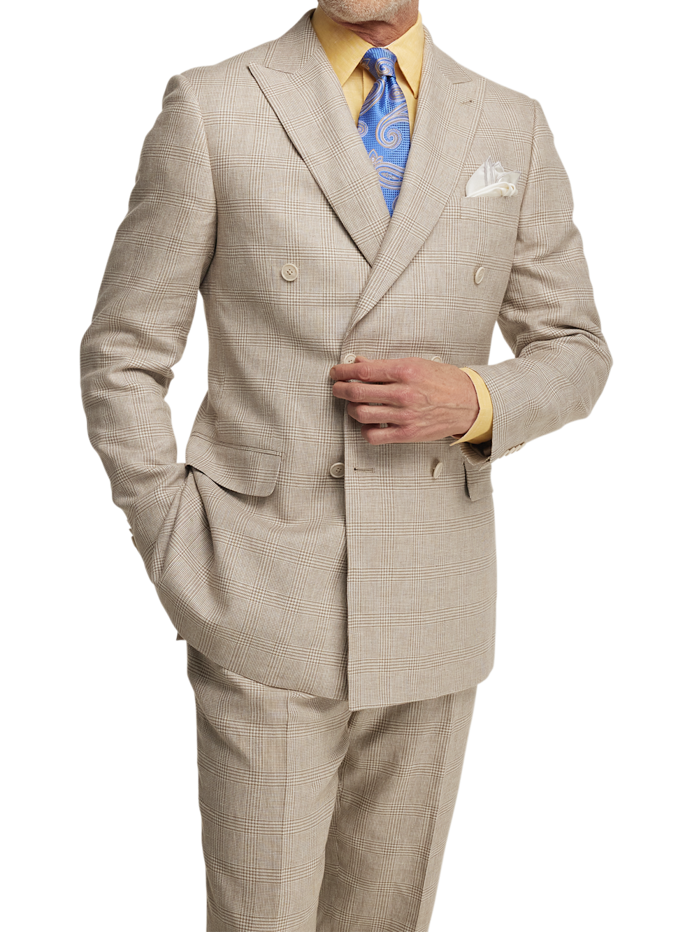 Alternate Image of Linen Blend Plaid Double Breasted Peak Lapel Suit Jacket-1