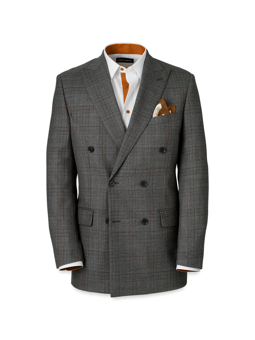Product Image of Wool Plaid Double Breasted Peak Lapel Suit Jacket-Charcoal