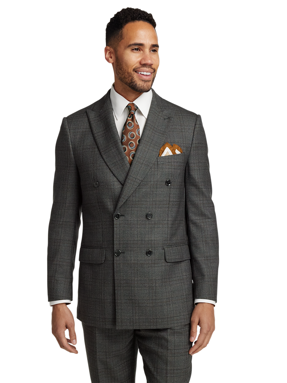 Alternate Image of Wool Plaid Double Breasted Peak Lapel Suit Jacket-1