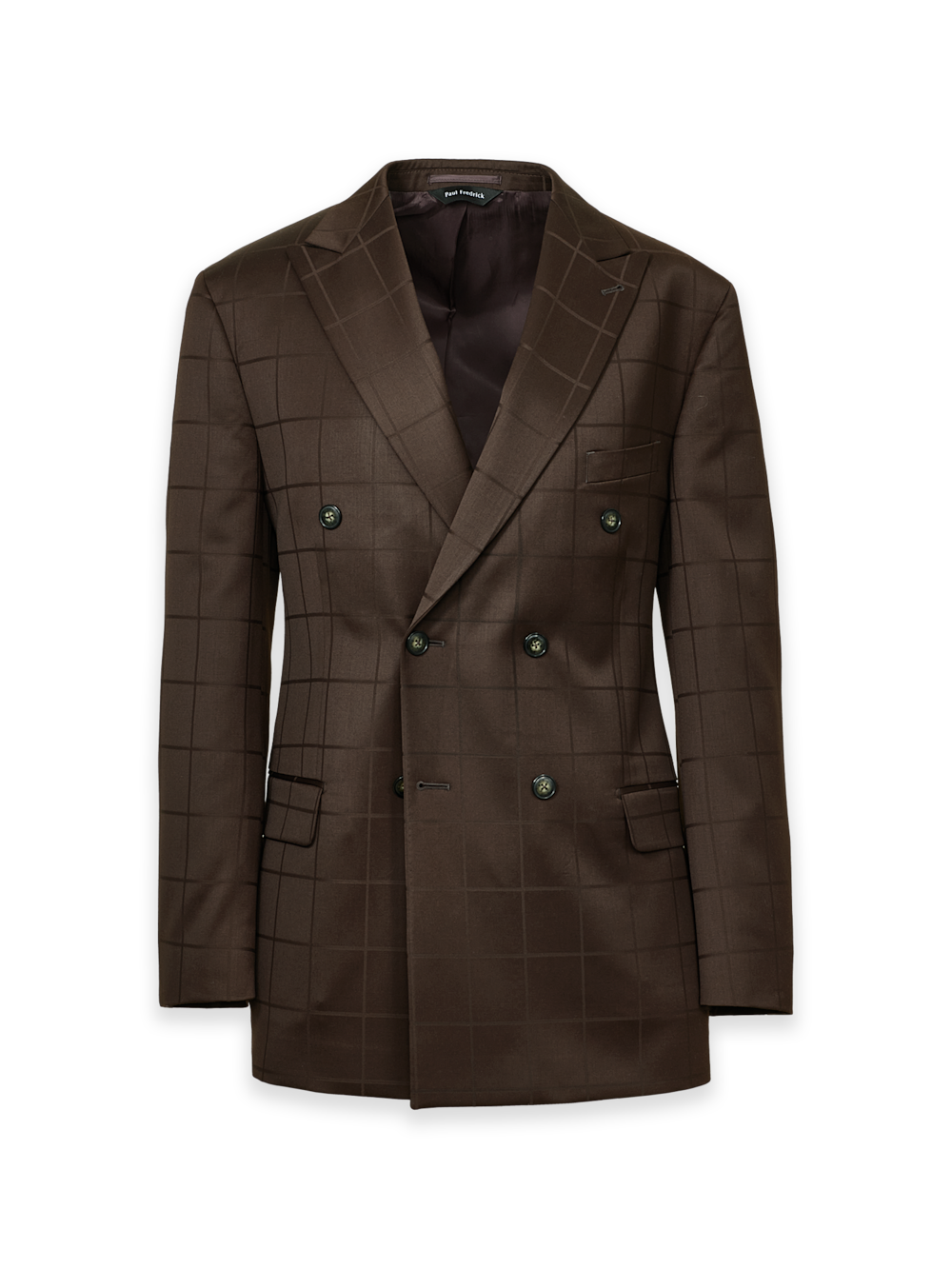 Product Image of Brown Wool Windowpane Double Breasted Peak Lapel Suit Jacket-Brown