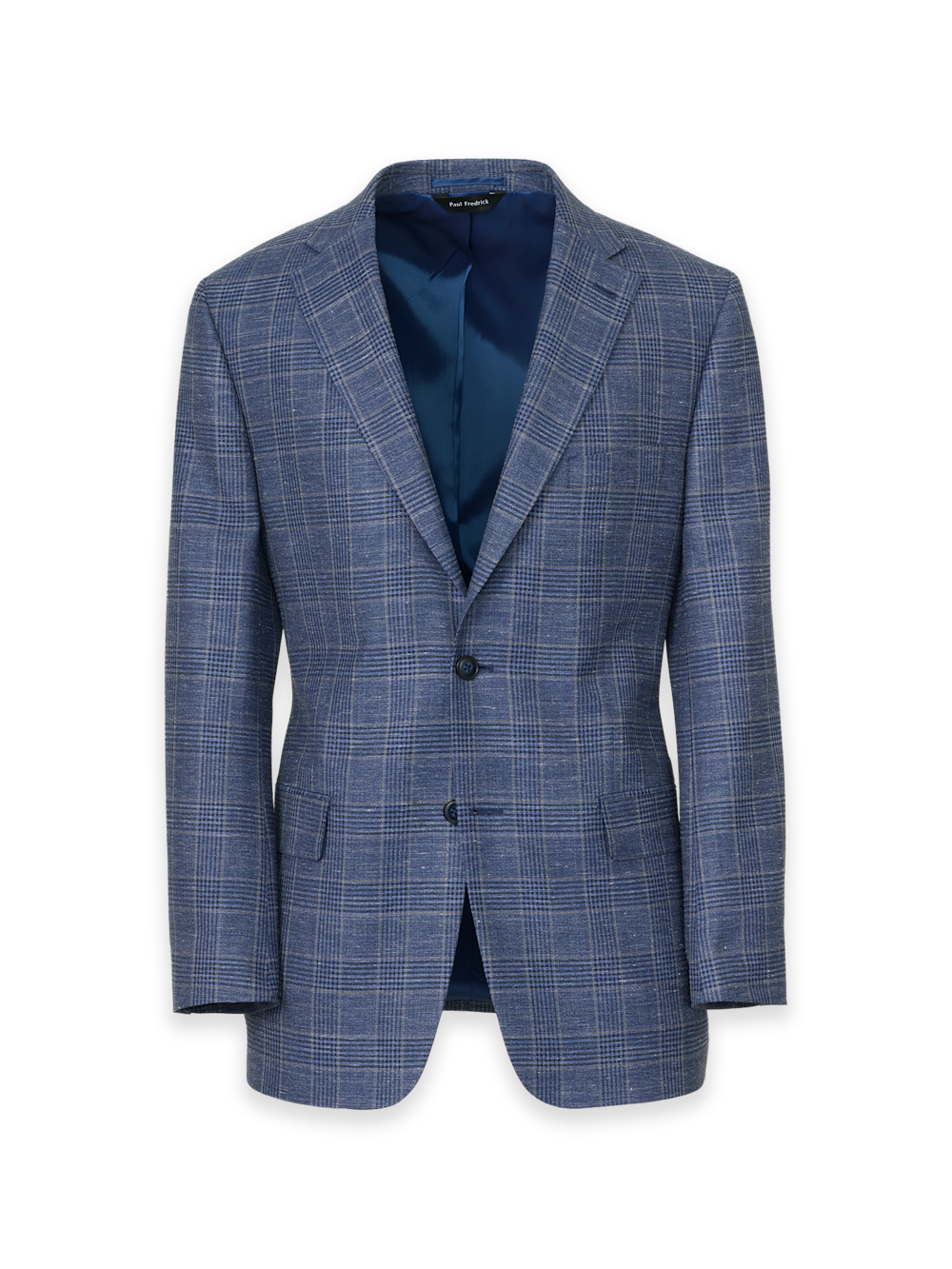 Product Image of Blue Wool Blend Plaid Single Breasted Notch Lapel Suit Jacket-Blue