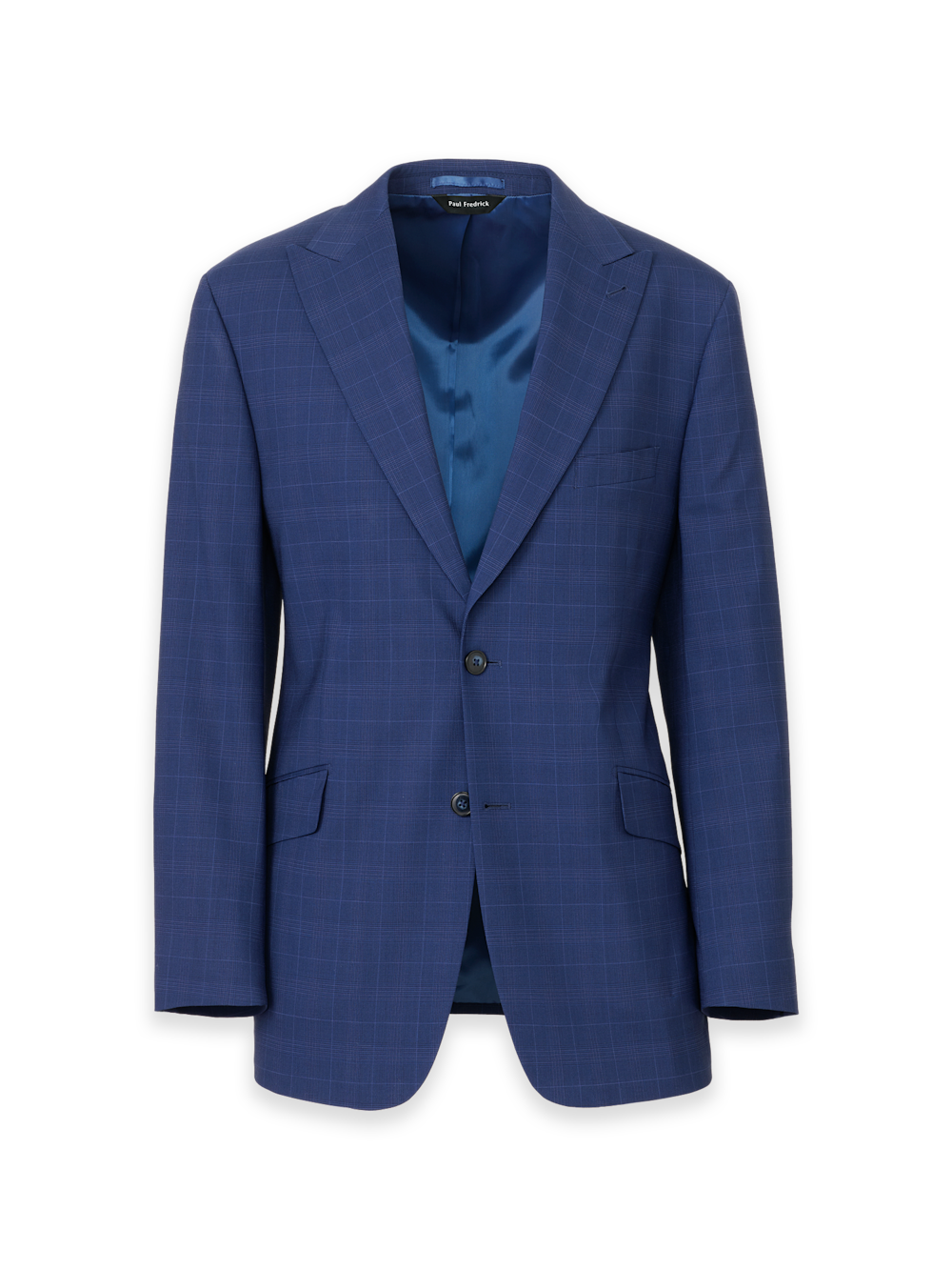 Product Image of Blue Plaid Wool Blend Single Breasted Peak Lapel Suit Jacket-Blue