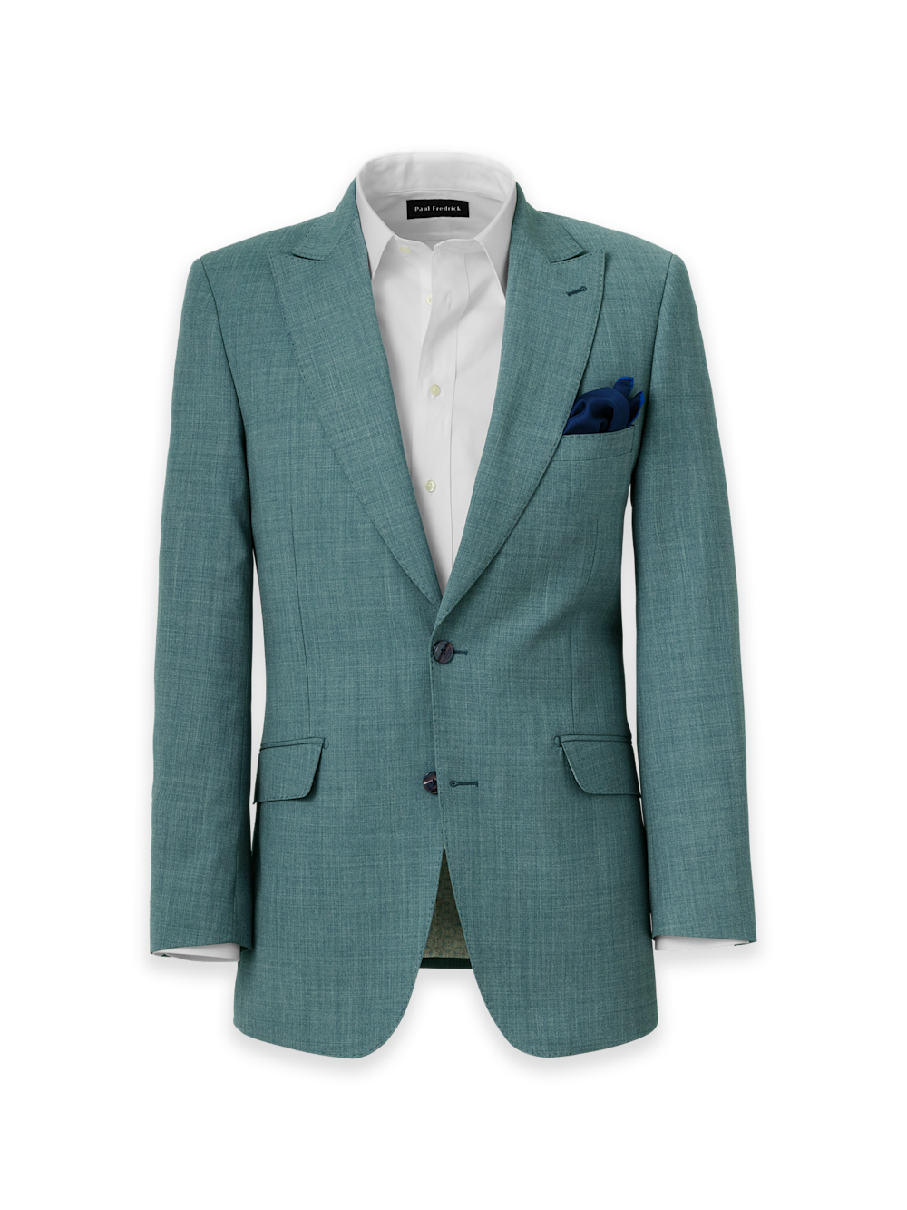 Product Image of Wool Bengaline Single Breasted Peak Lapel Suit Jacket-Teal