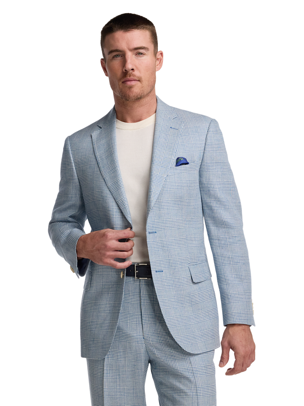 Alternate Image of Plaid Linen Single Breasted Notch Lapel Suit Jacket-1